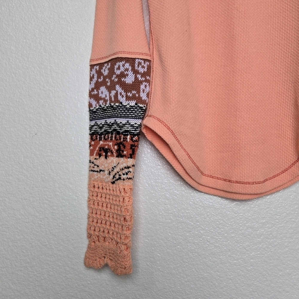 Free People In The Mix Cuff Thermal Top In Desert Orange Knit Crochet size XS - Picture 6 of 16